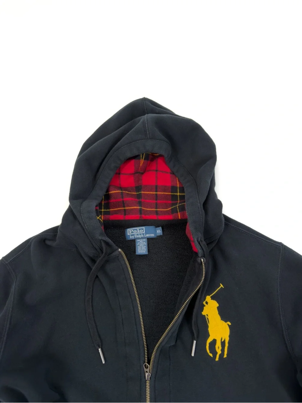 Polo Ralph Lauren Big Pony Full Zip Hoodie | Men’s XL | Black | Plaid Lined Hood